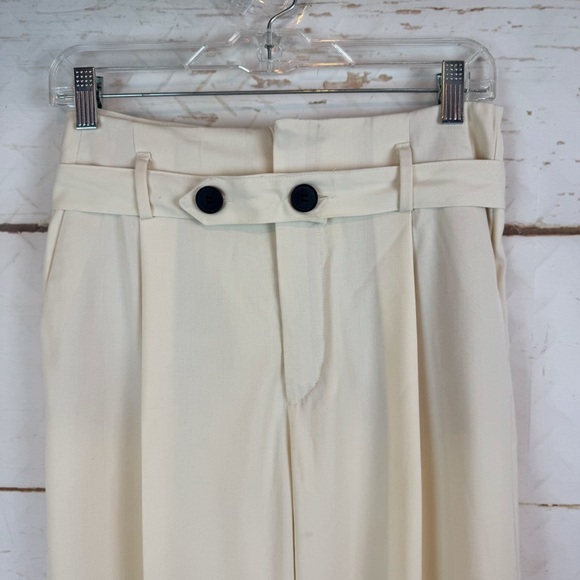 Zara | Cream Pleated Wide Leg Pant with Belt, L - Picture 4 of 8